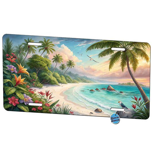 Tropical Paradise Beach Island Flowers Metal Vanity Novelty Tag License Plate for Trucks Cars SUVs