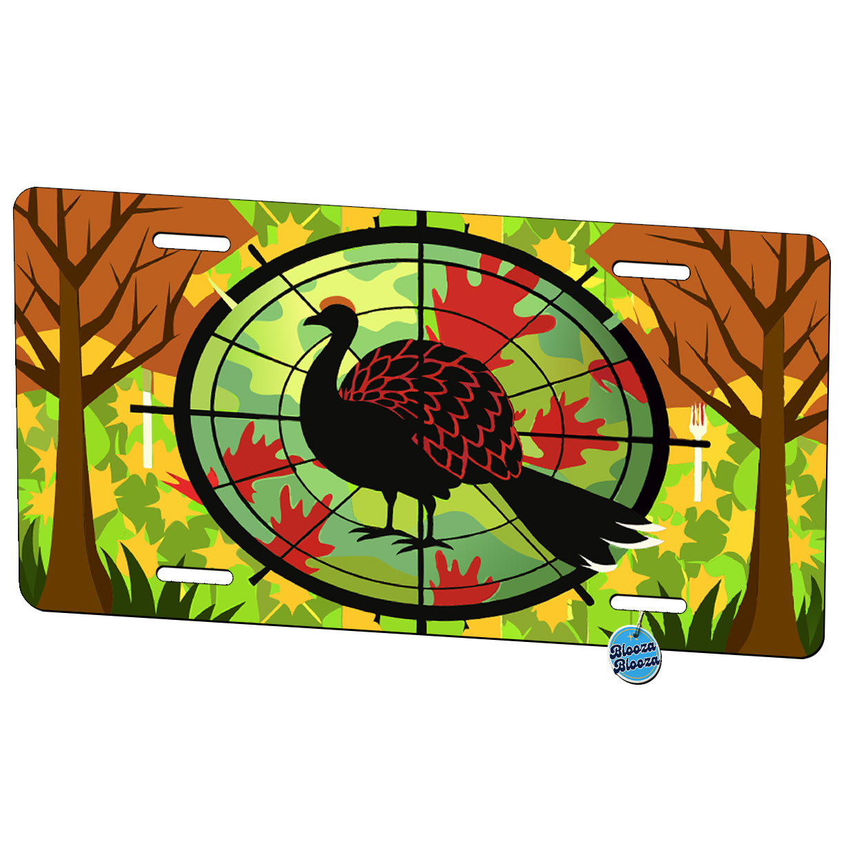 Turkey Silhouette In Crosshairs Camouflage Hunting Hunter Metal Vanity Novelty Tag License Plate for Trucks Cars SUVs