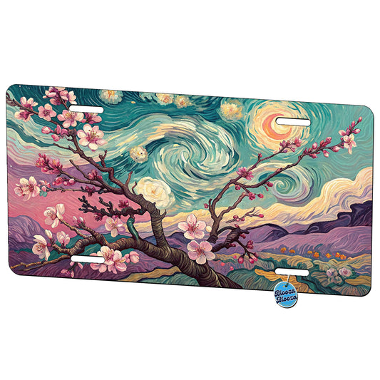Van Gogh Almond Flowers Cherry Blossoms Metal Vanity Novelty Tag License Plate for Trucks Cars SUVs