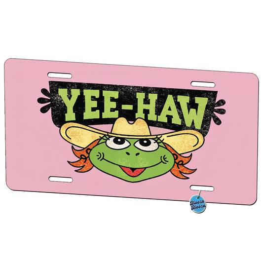 Yee Haw Girl Frog Wearing Cowboy Hat Metal Vanity Novelty Tag License Plate for Trucks Cars SUVs