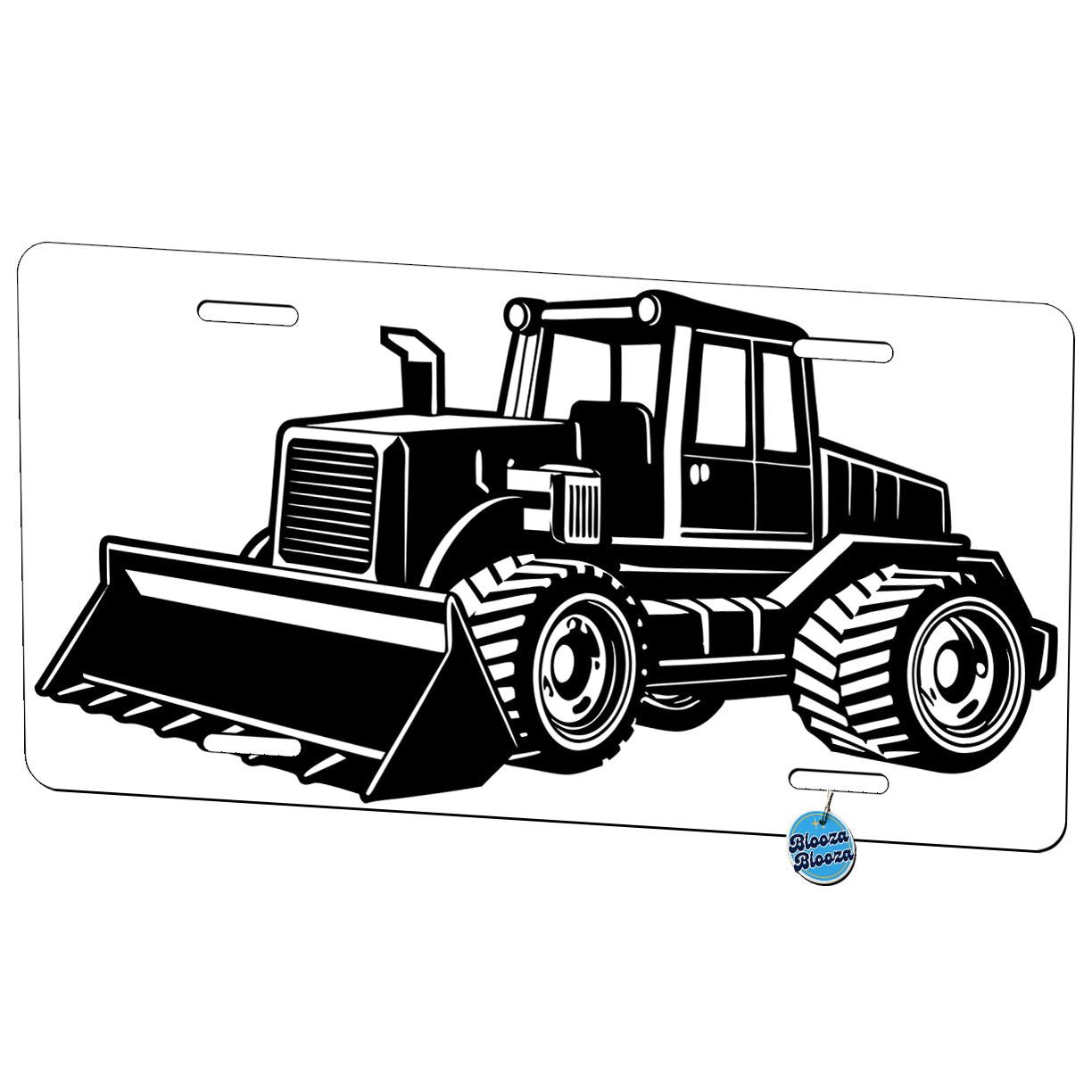 Bulldozer Black White Metal Vanity Novelty Tag License Plate for Trucks Cars SUVs