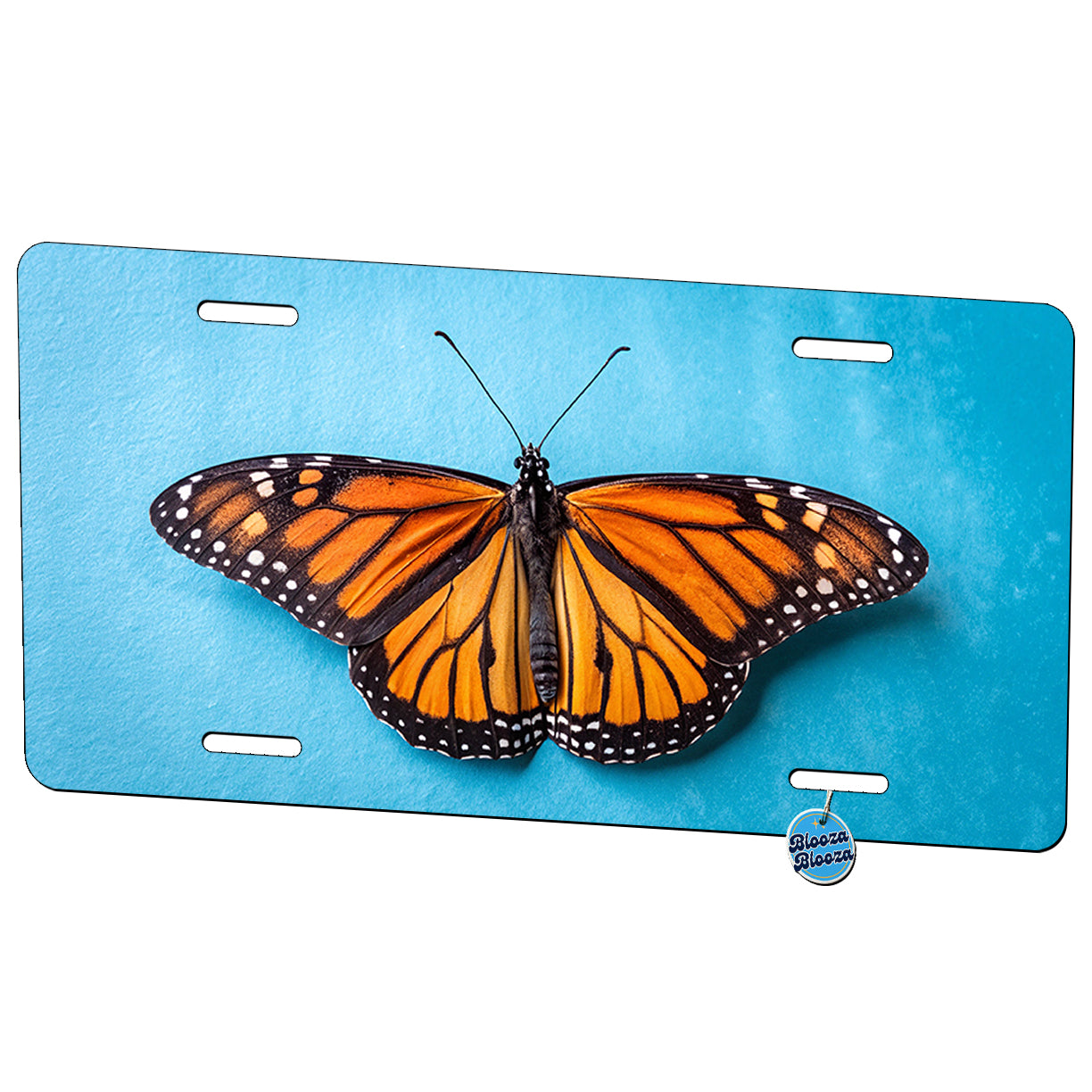 Butterfly Orange Blue Background Metal Vanity Novelty Tag License Plate for Trucks Cars SUVs