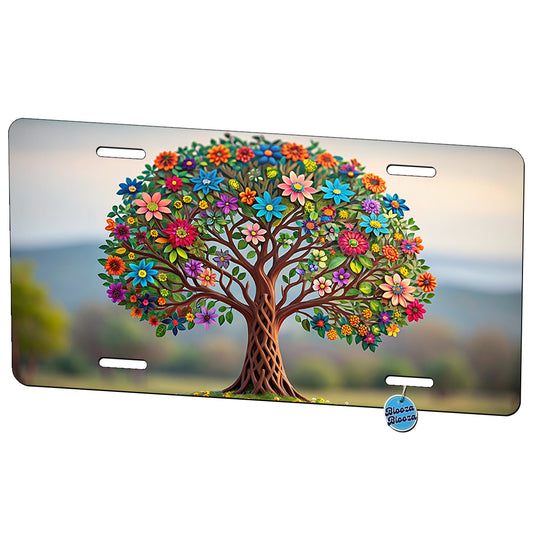 Colorful Tree Of Life Flowers Metal Vanity Novelty Tag License Plate for Trucks Cars SUVs