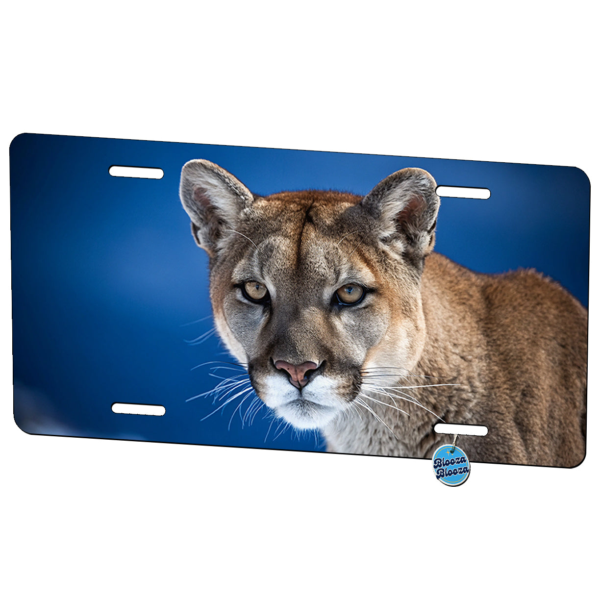 Cougar Face Blue Background Metal Vanity Novelty Tag License Plate for Trucks Cars SUVs