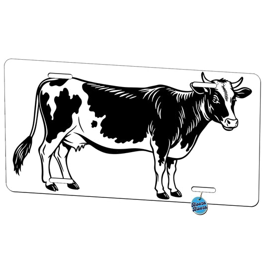 Cow Black White Metal Vanity Novelty Tag License Plate for Trucks Cars SUVs