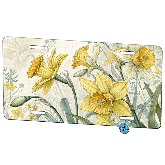 Daffodils Pattern Metal Vanity Novelty Tag License Plate for Trucks Cars SUVs