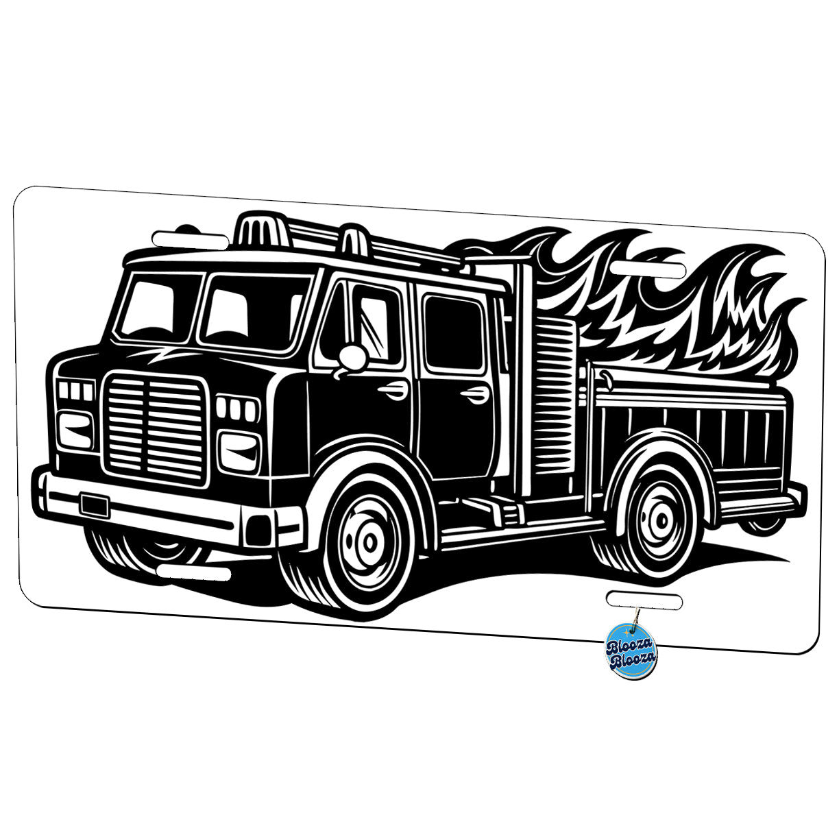 Fire Truck Fighter Engine Black White Metal Vanity Novelty Tag License Plate for Trucks Cars SUVs