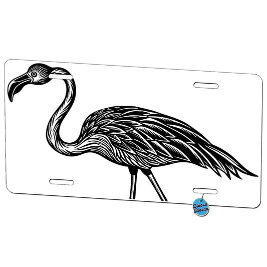 Flamingo Bird Black White Metal Vanity Novelty Tag License Plate for Trucks Cars SUVs