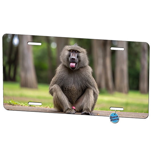 Funny Baboon With Tongue Out Metal Vanity Novelty Tag License Plate for Trucks Cars SUVs