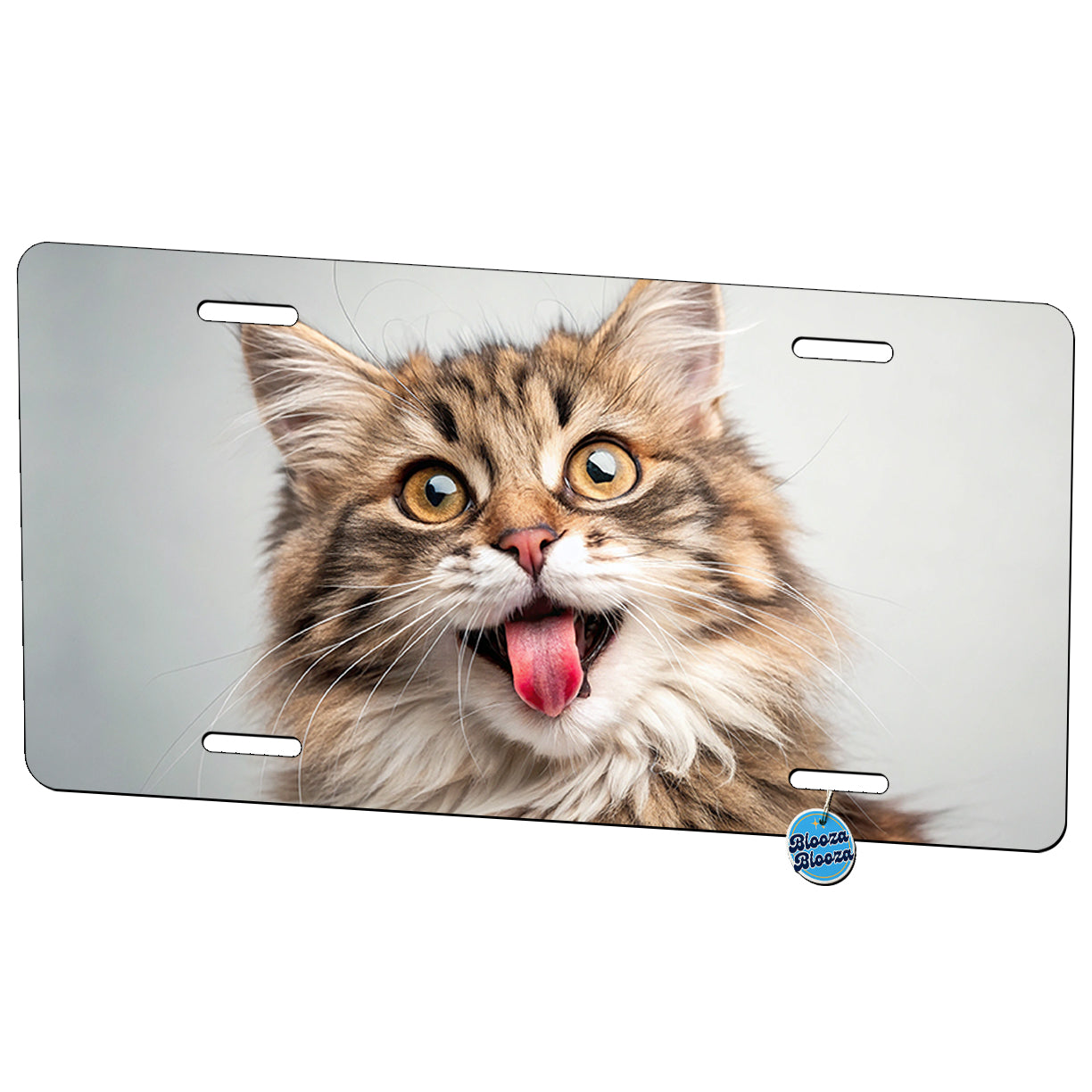 Funny Cat Face With Tongue Out Metal Vanity Novelty Tag License Plate for Trucks Cars SUVs