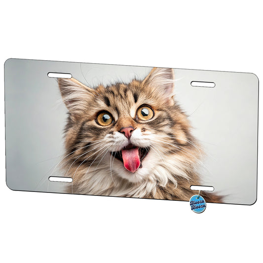 Funny Cat Face With Tongue Out Metal Vanity Novelty Tag License Plate for Trucks Cars SUVs