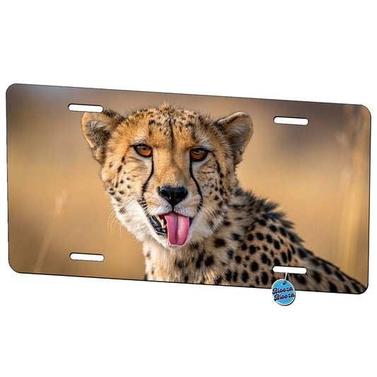 Funny Cheetah Face With Tongue Out Metal Vanity Novelty Tag License Plate for Trucks Cars SUVs
