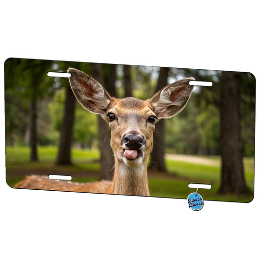 Funny Deer With Tongue Out Metal Vanity Novelty Tag License Plate for Trucks Cars SUVs