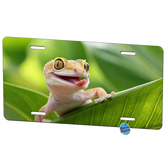 Funny Gecko With Tongue Out Metal Vanity Novelty Tag License Plate for Trucks Cars SUVs