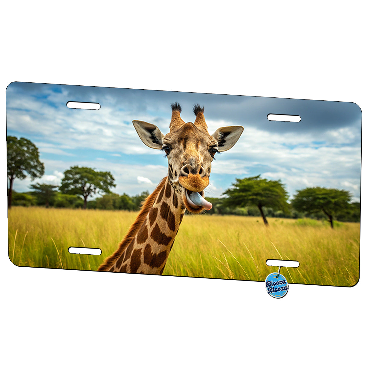 Funny Giraffe Face With Tongue Out Metal Vanity Novelty Tag License Plate for Trucks Cars SUVs