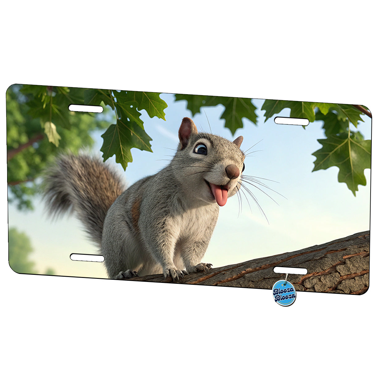 Funny Gray Squirrel With Tongue Out Metal Vanity Novelty Tag License Plate for Trucks Cars SUVs