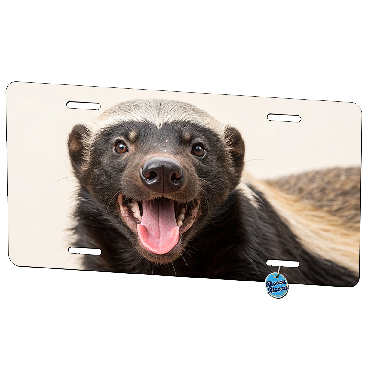 Funny Honey Badger Face With Tongue Out Metal Vanity Novelty Tag License Plate for Trucks Cars SUVs