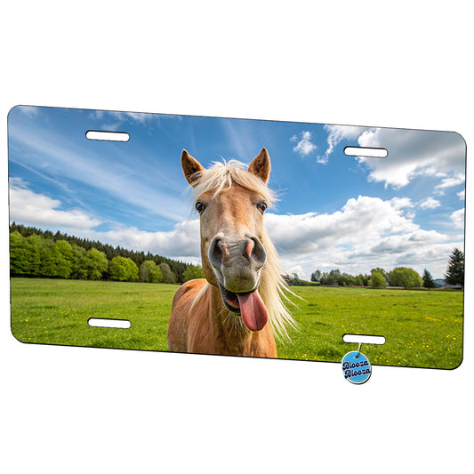Funny Horse With Tongue Out Metal Vanity Novelty Tag License Plate for Trucks Cars SUVs