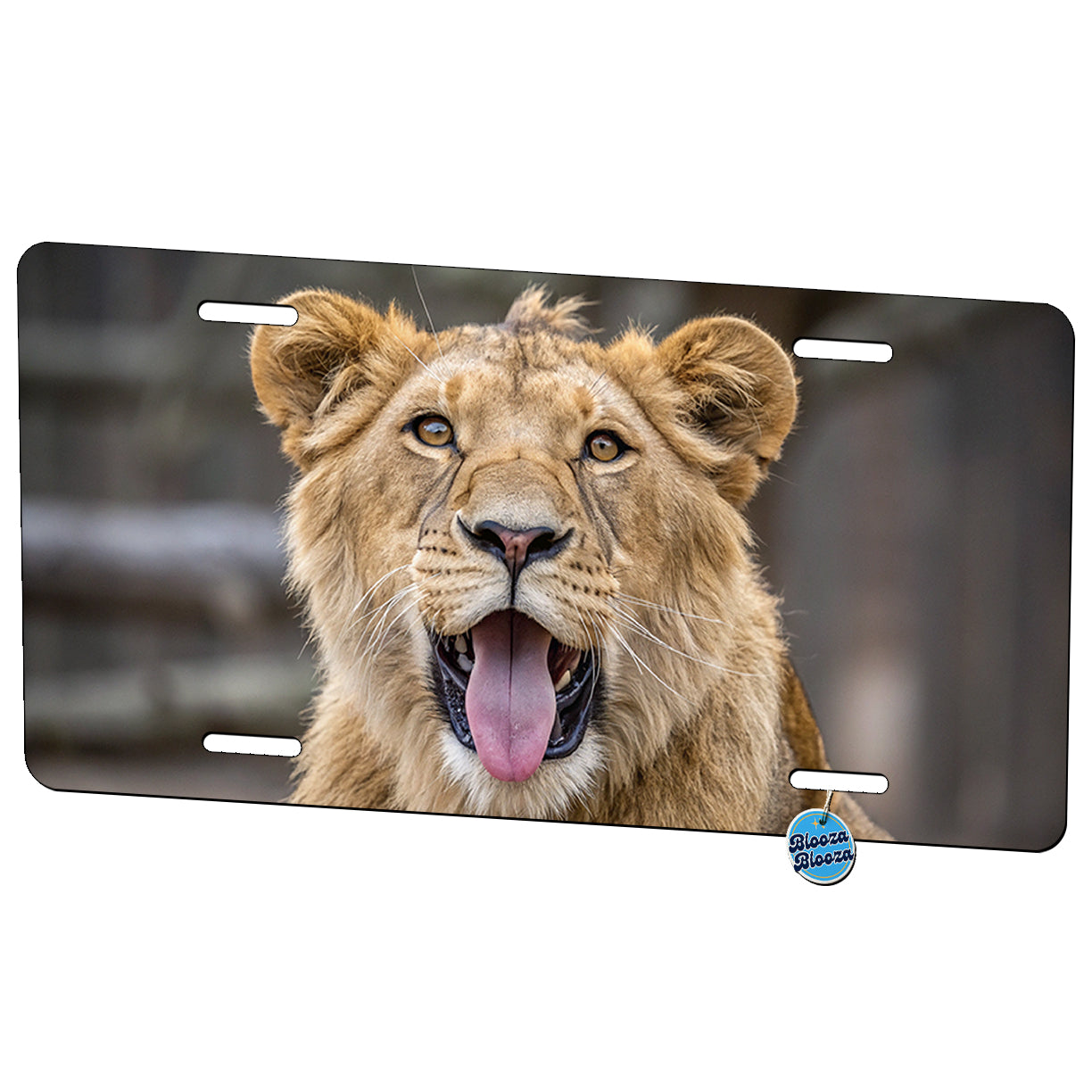 Funny Lion Face With Tongue Out Metal Vanity Novelty Tag License Plate for Trucks Cars SUVs