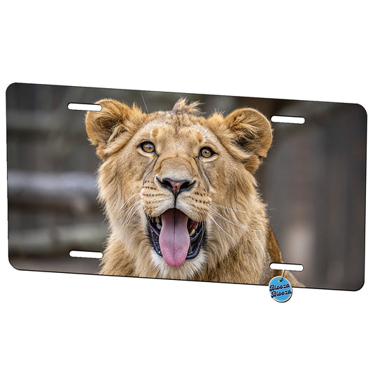 Funny Lion Face With Tongue Out Metal Vanity Novelty Tag License Plate for Trucks Cars SUVs