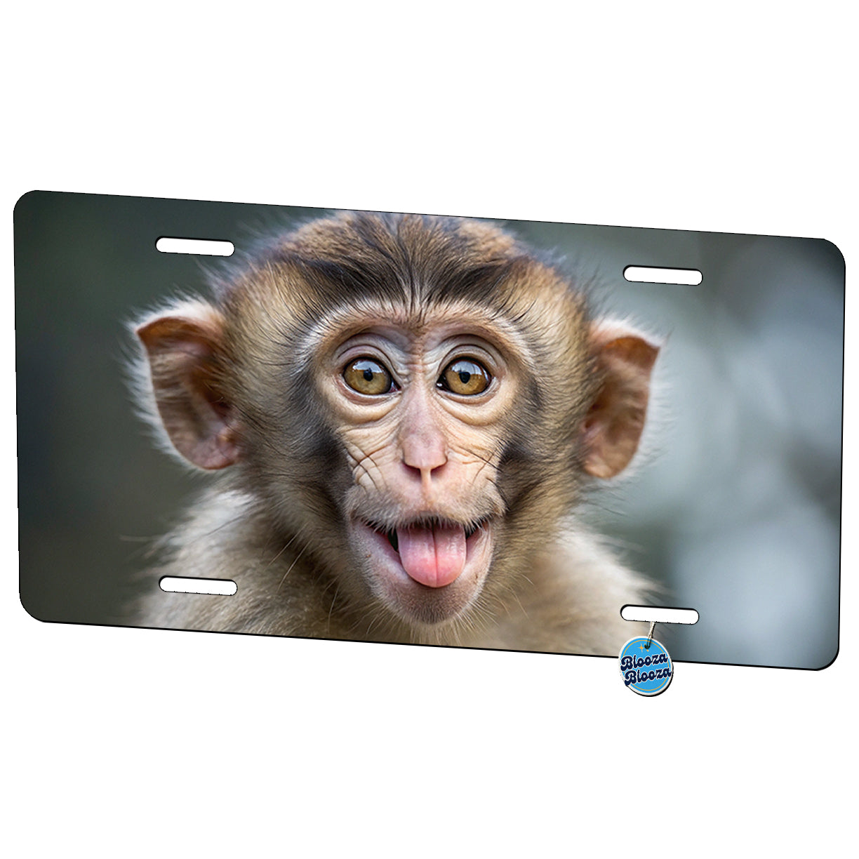 Funny Monkey Face With Tongue Out Metal Vanity Novelty Tag License Plate for Trucks Cars SUVs