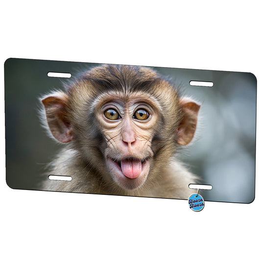 Funny Monkey Face With Tongue Out Metal Vanity Novelty Tag License Plate for Trucks Cars SUVs