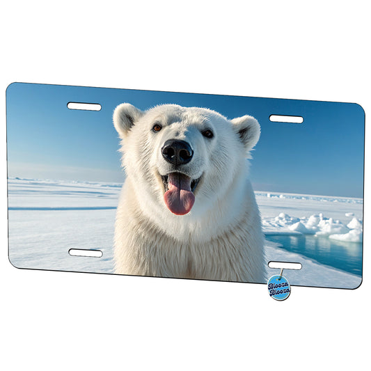 Funny Polar Bear With Tongue Out Metal Vanity Novelty Tag License Plate for Trucks Cars SUVs