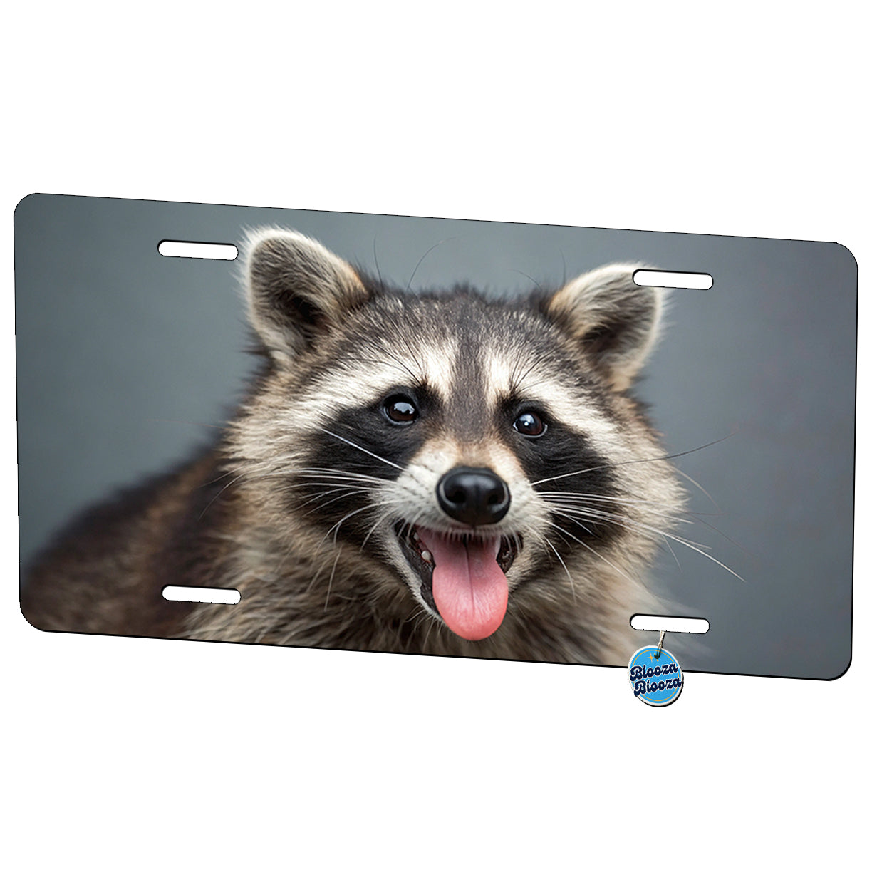 Funny Raccoon Face With Tongue Out Metal Vanity Novelty Tag License Plate for Trucks Cars SUVs