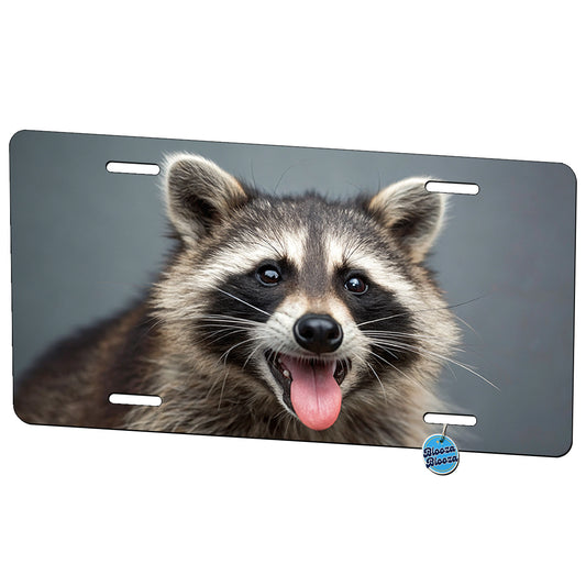 Funny Raccoon Face With Tongue Out Metal Vanity Novelty Tag License Plate for Trucks Cars SUVs