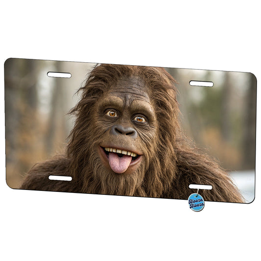 Funny Sasquatch Bigfoot Face With Tongue Out Metal Vanity Novelty Tag License Plate for Trucks Cars SUVs