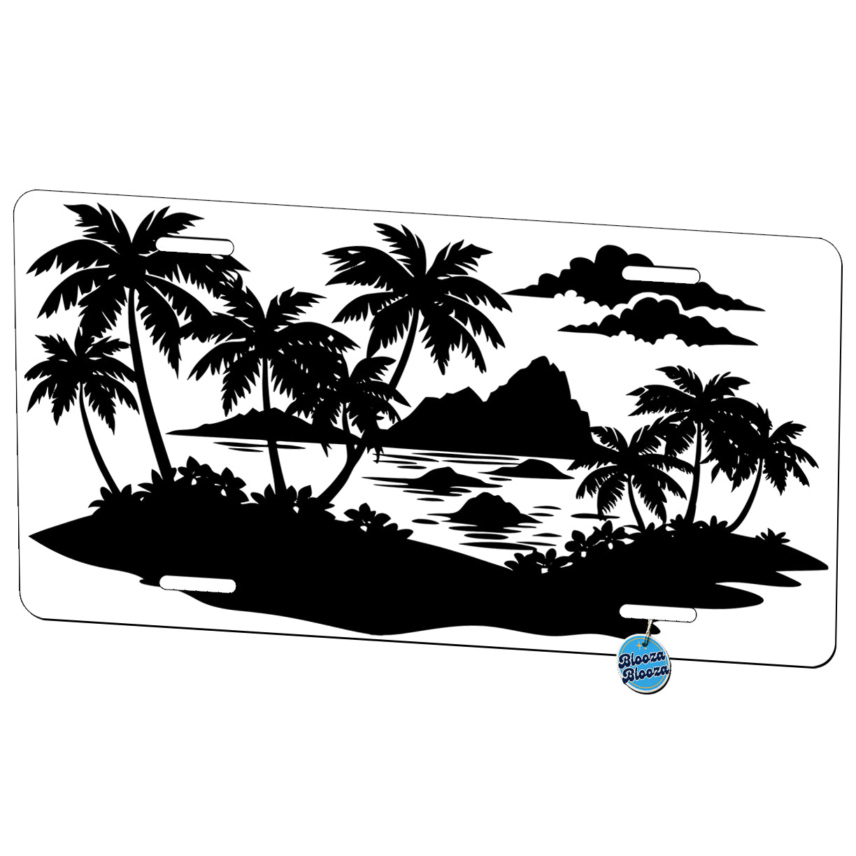Hawaiian Islands Black White Tropical Metal Vanity Novelty Tag License Plate for Trucks Cars SUVs