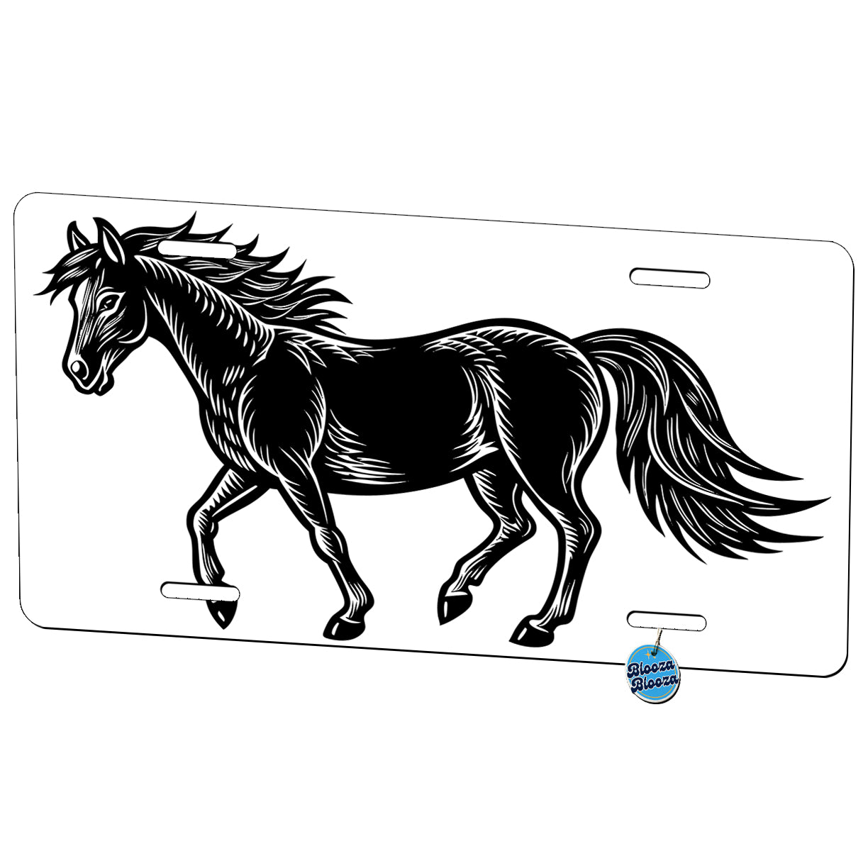 Horse Black White Metal Vanity Novelty Tag License Plate for Trucks Cars SUVs