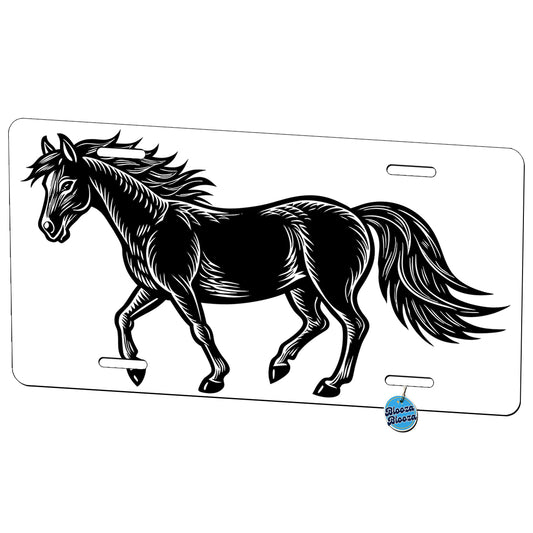 Horse Black White Metal Vanity Novelty Tag License Plate for Trucks Cars SUVs