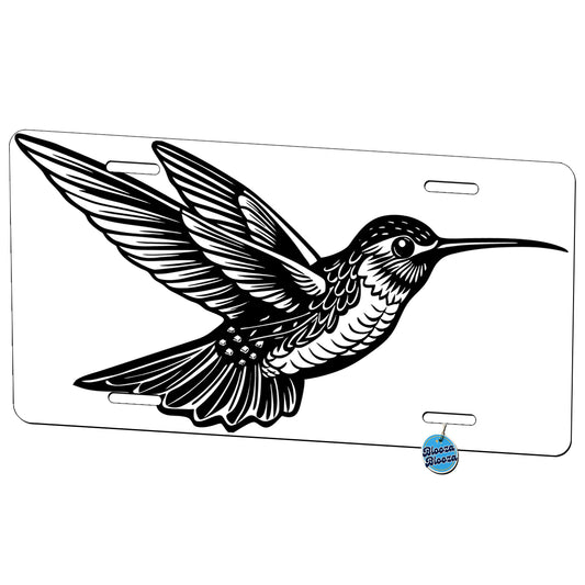 Hummingbird Black White Metal Vanity Novelty Tag License Plate for Trucks Cars SUVs