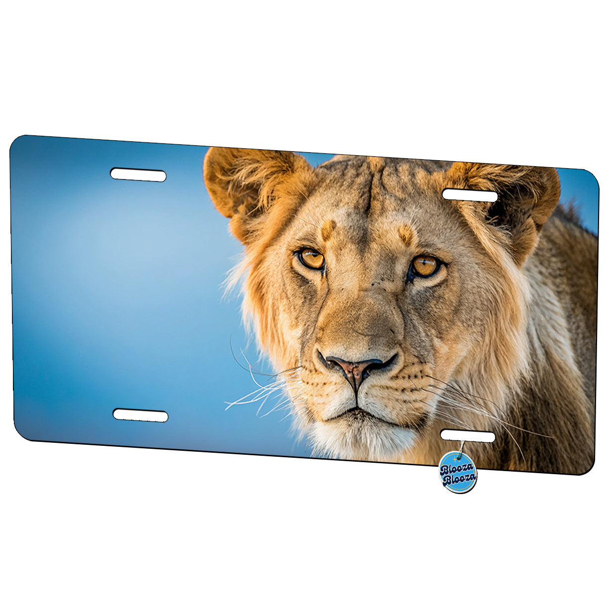 Lion Face Blue Background Metal Vanity Novelty Tag License Plate for Trucks Cars SUVs