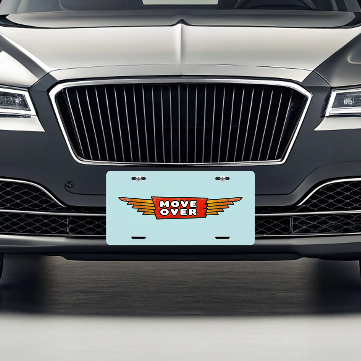 Move Over Blue Background Metal Vanity Novelty Tag License Plate for Trucks Cars SUVs