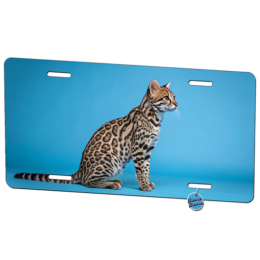 Ocelot Blue Background Metal Vanity Novelty Tag License Plate for Trucks Cars SUVs