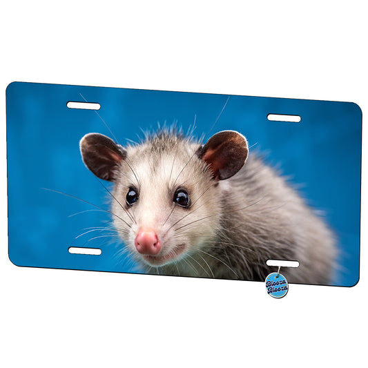 Opossum Face Blue Background Metal Vanity Novelty Tag License Plate for Trucks Cars SUVs