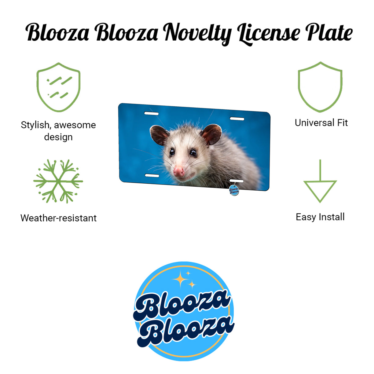 Opossum Face Blue Background Metal Vanity Novelty Tag License Plate for Trucks Cars SUVs