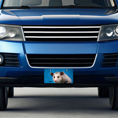 Opossum Face Blue Background Metal Vanity Novelty Tag License Plate for Trucks Cars SUVs