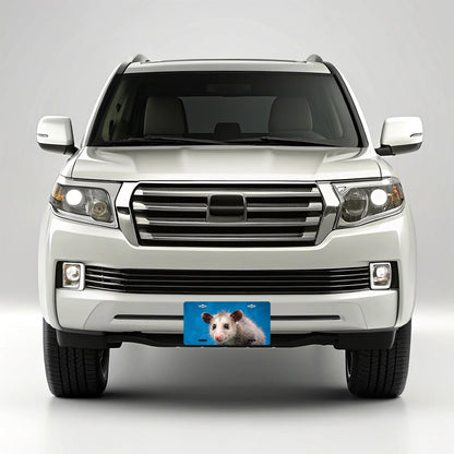 Opossum Face Blue Background Metal Vanity Novelty Tag License Plate for Trucks Cars SUVs