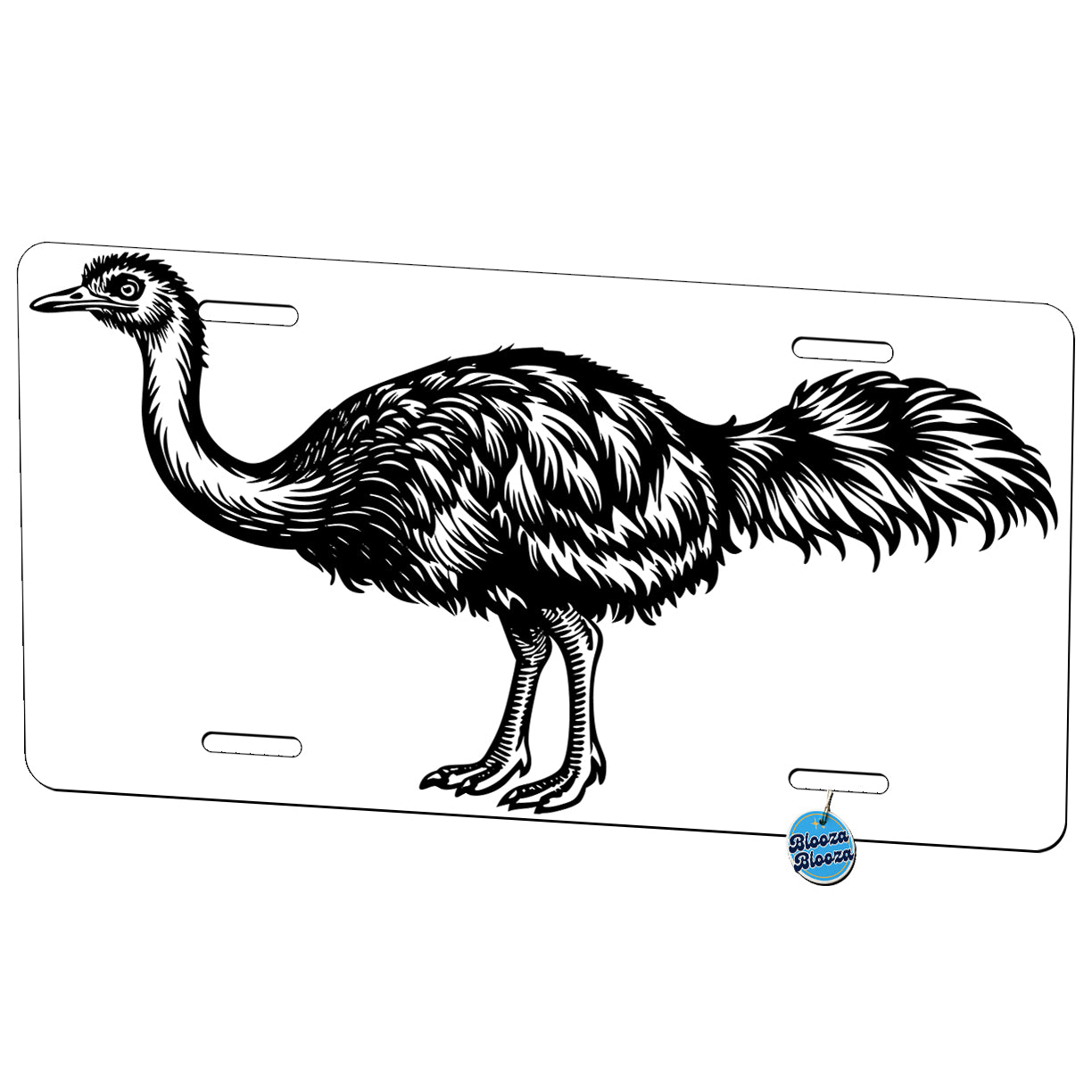 Ostrich Black White Metal Vanity Novelty Tag License Plate for Trucks Cars SUVs
