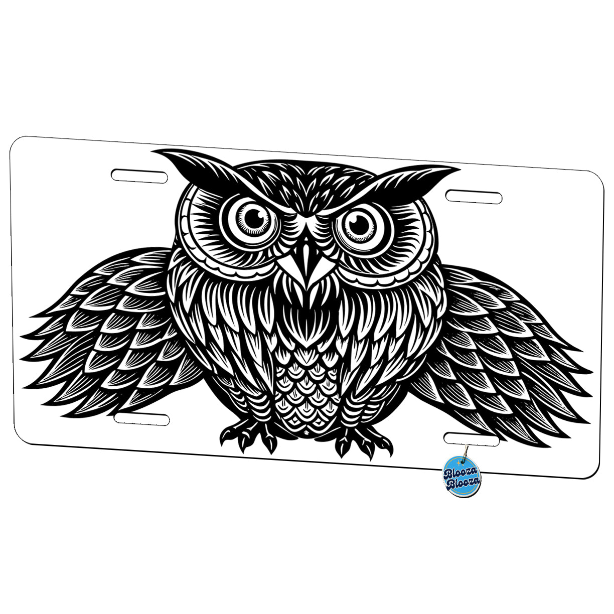 Owl Black White Metal Vanity Novelty Tag License Plate for Trucks Cars SUVs