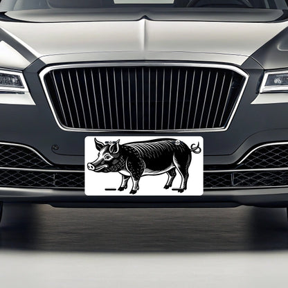 Pig Black White Metal Vanity Novelty Tag License Plate for Trucks Cars SUVs