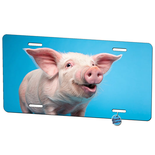 Pig Face Blue Background Metal Vanity Novelty Tag License Plate for Trucks Cars SUVs
