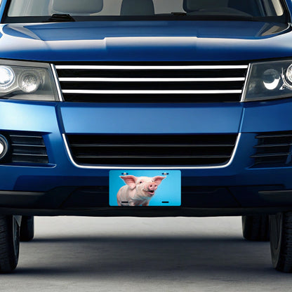 Pig Face Blue Background Metal Vanity Novelty Tag License Plate for Trucks Cars SUVs