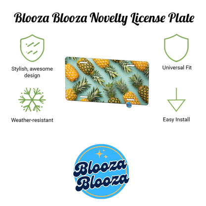 Pineapples Pattern Blue Background Metal Vanity Novelty Tag License Plate for Trucks Cars SUVs