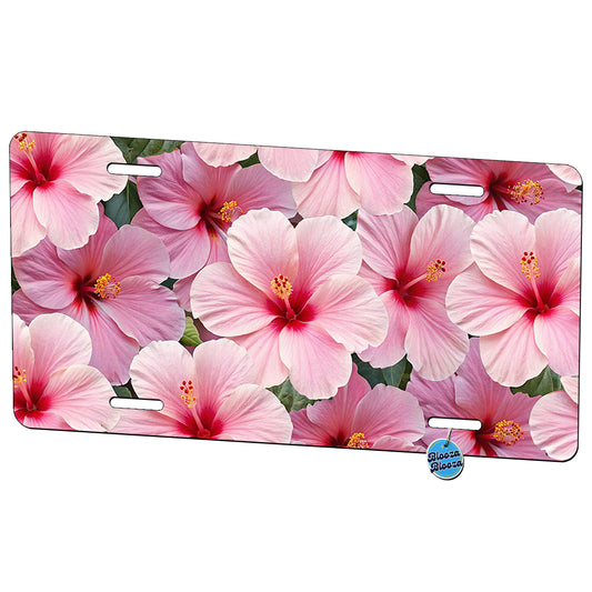 Pink Hibiscus Flowers Floral Pattern Metal Vanity Novelty Tag License Plate for Trucks Cars SUVs