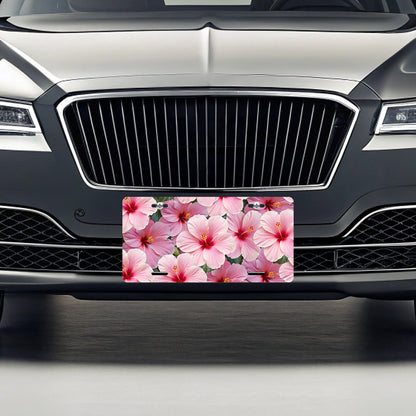 Pink Hibiscus Flowers Floral Pattern Metal Vanity Novelty Tag License Plate for Trucks Cars SUVs