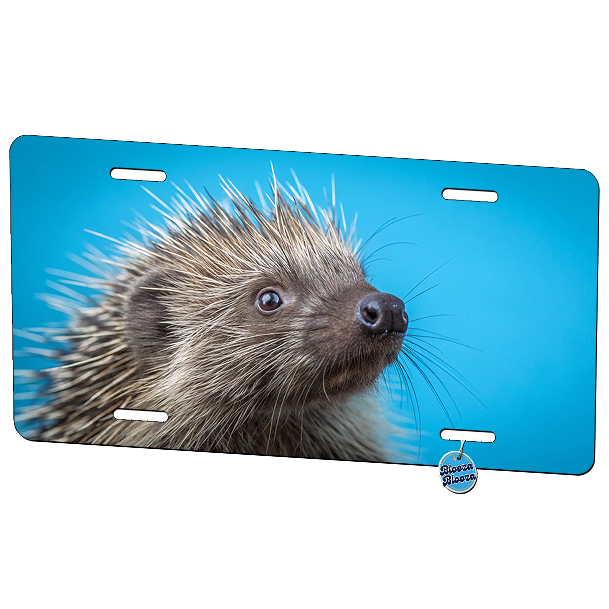 Porcupine Face Blue Background Metal Vanity Novelty Tag License Plate for Trucks Cars SUVs